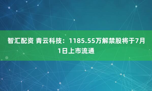 智汇配资 青云科技：1185.55万解禁股将于7月1日上市流通